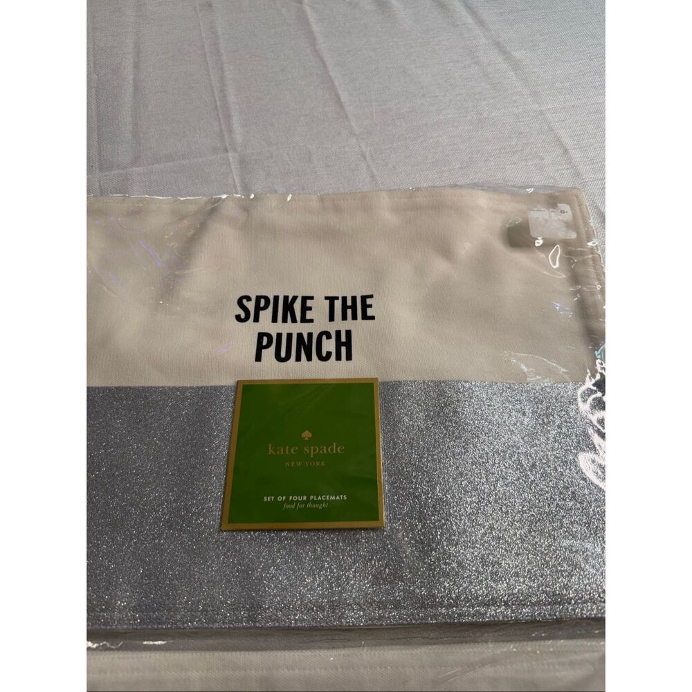 Kate Spade Placemats Spike the Punch Silver Glitter Set of 7 Holiday Placemats - Picture 3 of 5